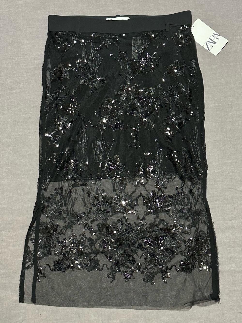 🆕 ZARA Limited Edition Black Beaded Lace Midi Skirt
